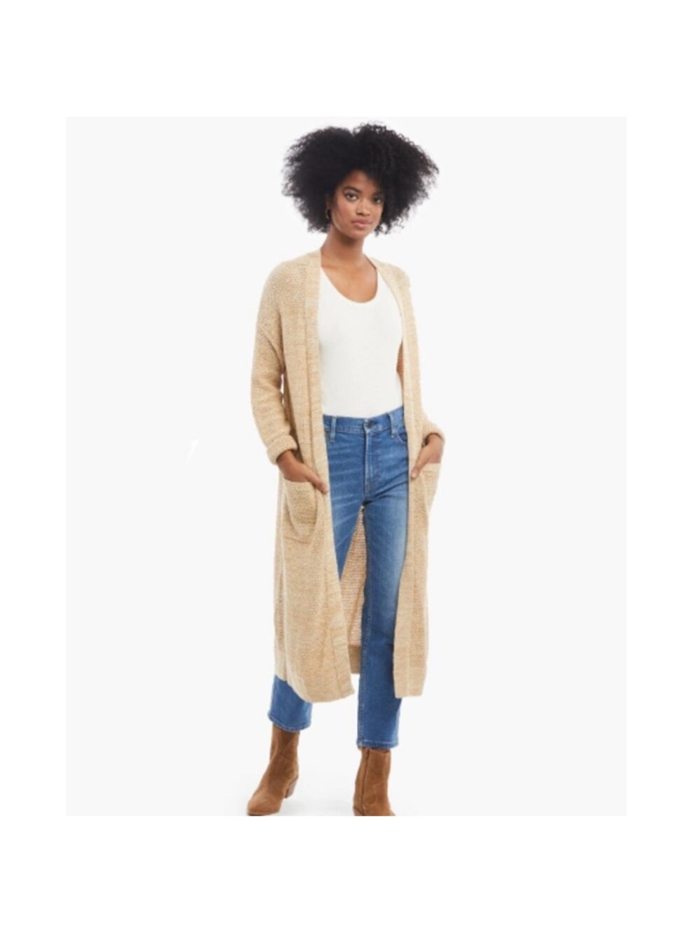 Able “Neva” Long Open Front Cardigan, 100% Organic Cotton, Size Small